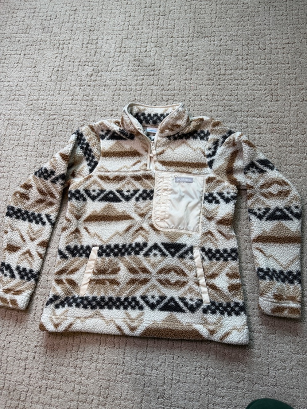 Colombia Cream, Brown & Black Patterned Sherpa Pullover